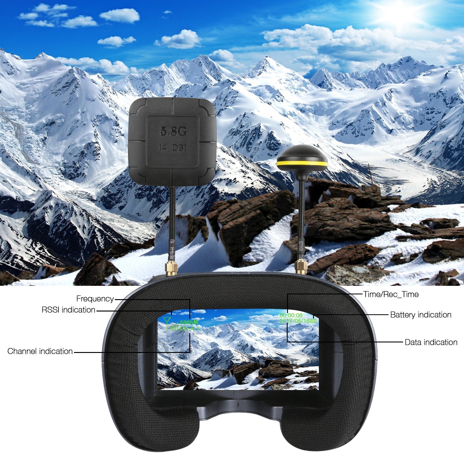 008D 5,8G 40CH 4,3 pulgadas 80 - Skyzone Sky04O Pro Fpv Goggles reseña y precio